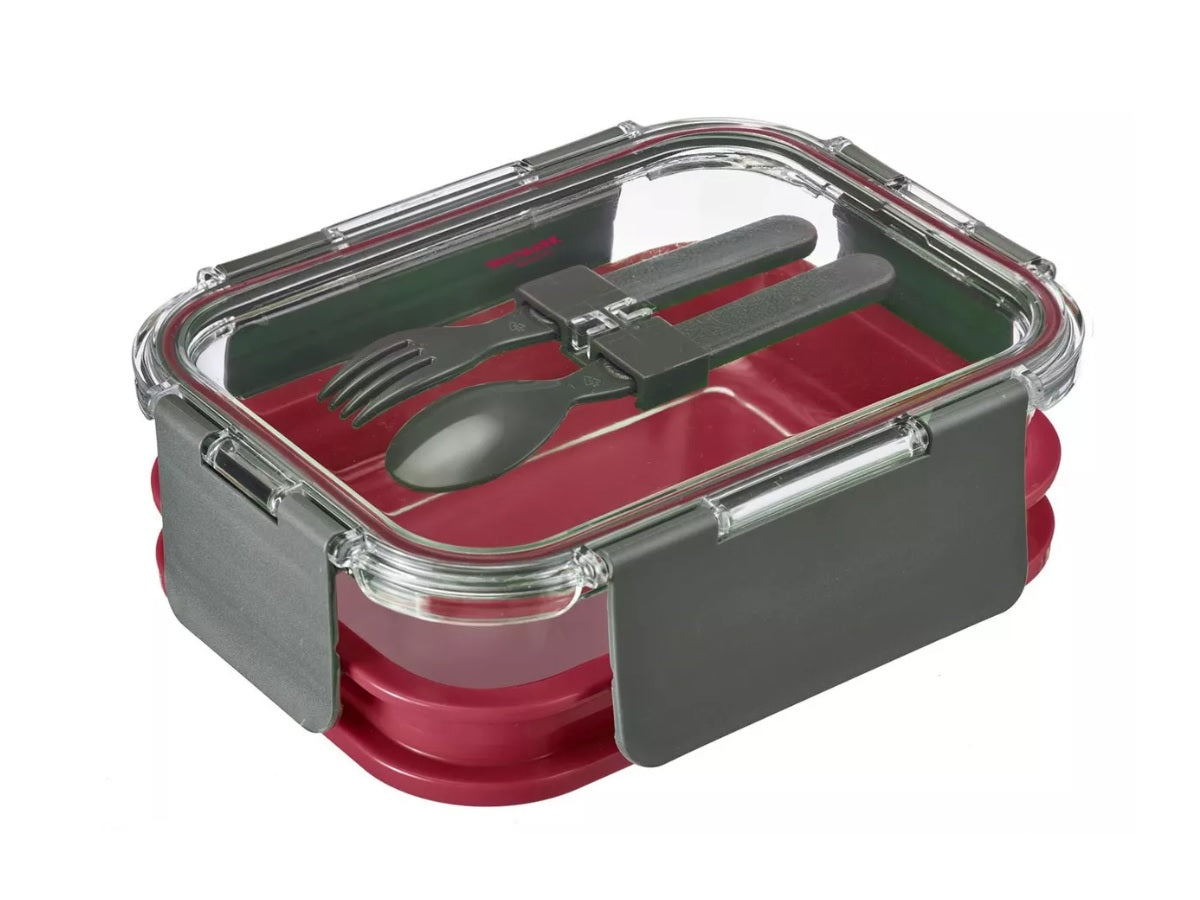 Cutie alimentara cu 2 compartimente si tacamuri, rosu/ gri, 1.7L